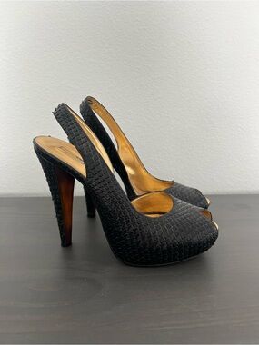Report Signature Leather Snakeskin Texture Slingback Peep-Toe Heels